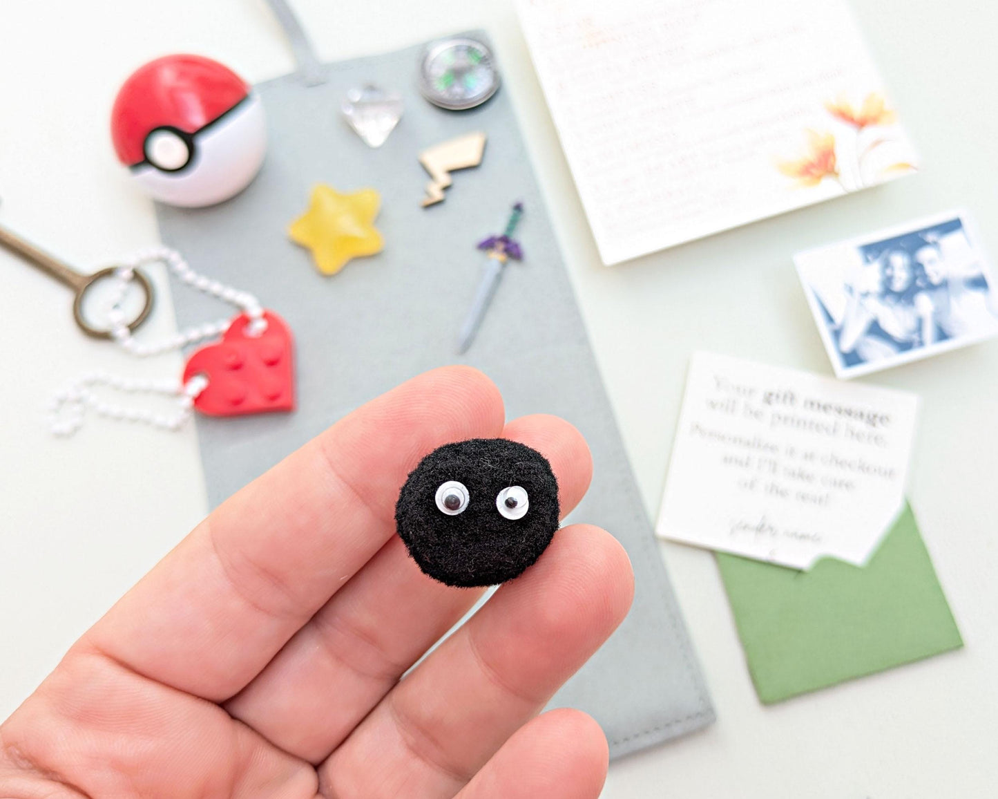 I Choose You Gift, Gift with photo, Little bag gifts for him, Anime, ball, Zelda sword, Pikachu, soot sprite, Lego Keychain