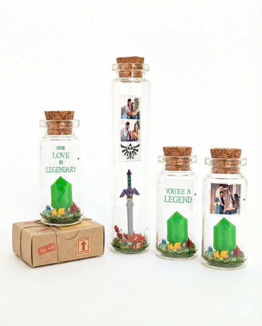 Valentine's Day Gift for Him, Legend of Zelda Bottle, Link, Master Sword, Rupee Zelda, Legendary love, Boyfriend, Gaming, Birthday present