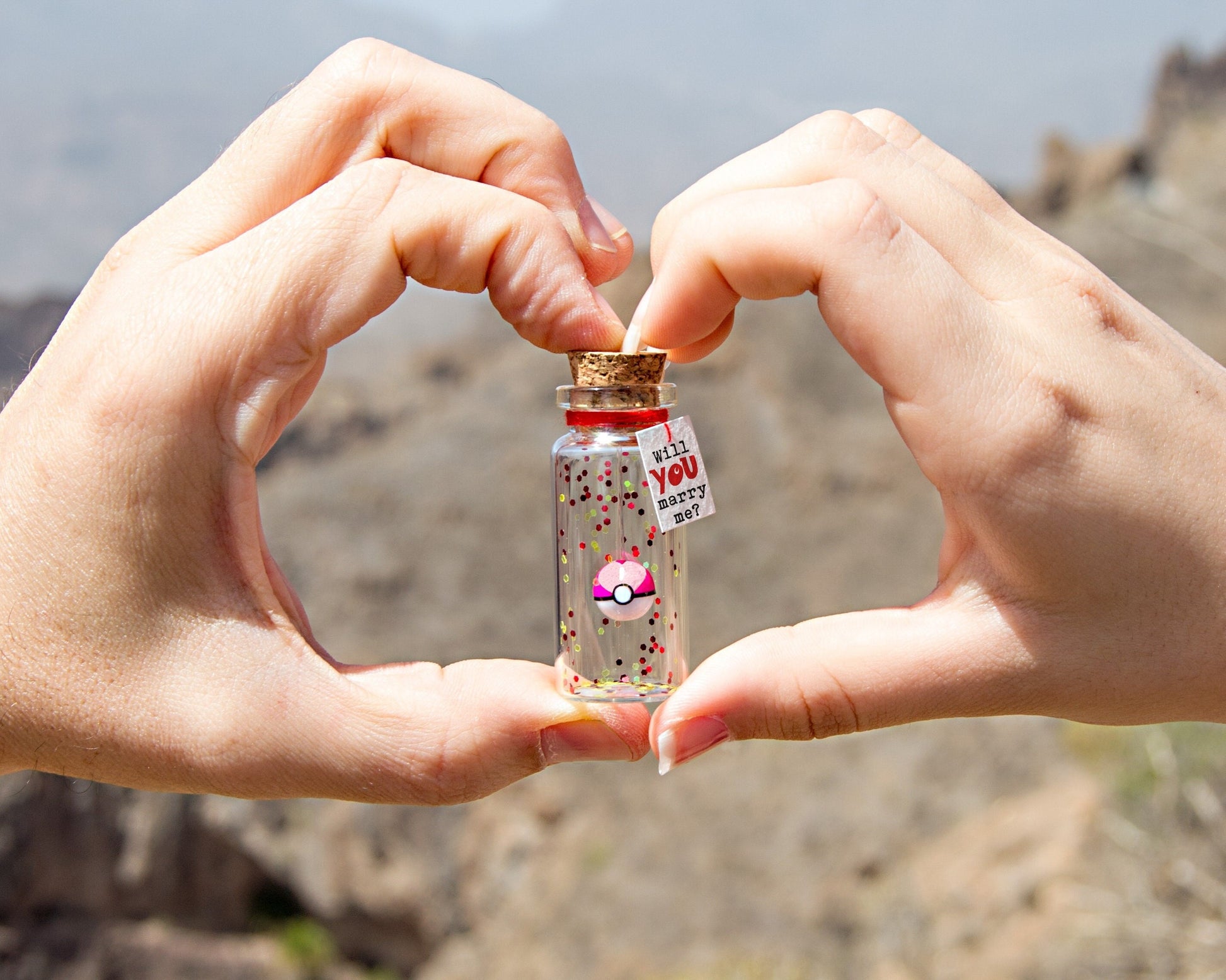 Pink Love Ball Message Bottle, Miniature Keepsake, Valentine Gift, Kawaii Gamer Present