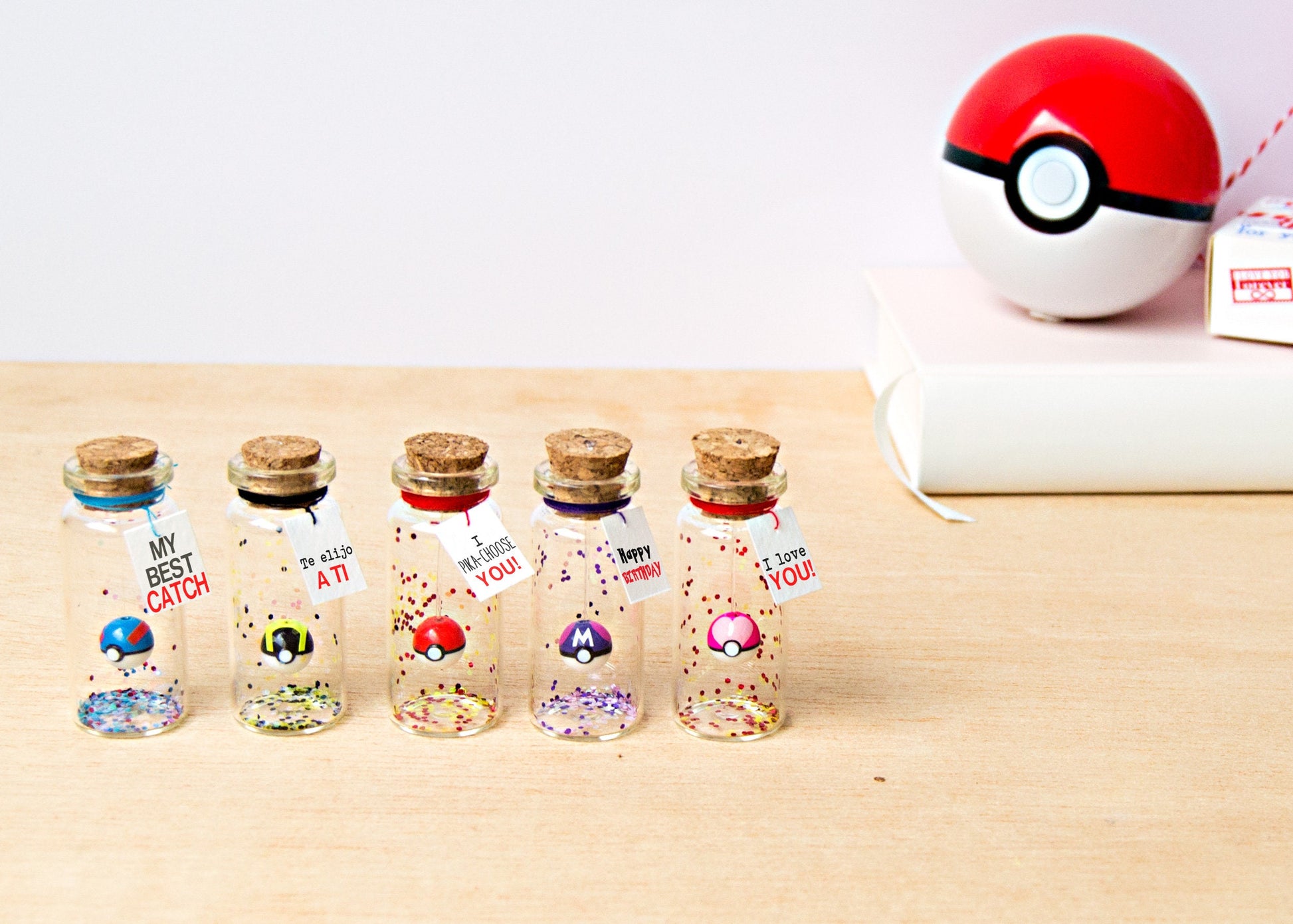 Pink Love Ball Message Bottle, Miniature Keepsake, Valentine Gift, Kawaii Gamer Present