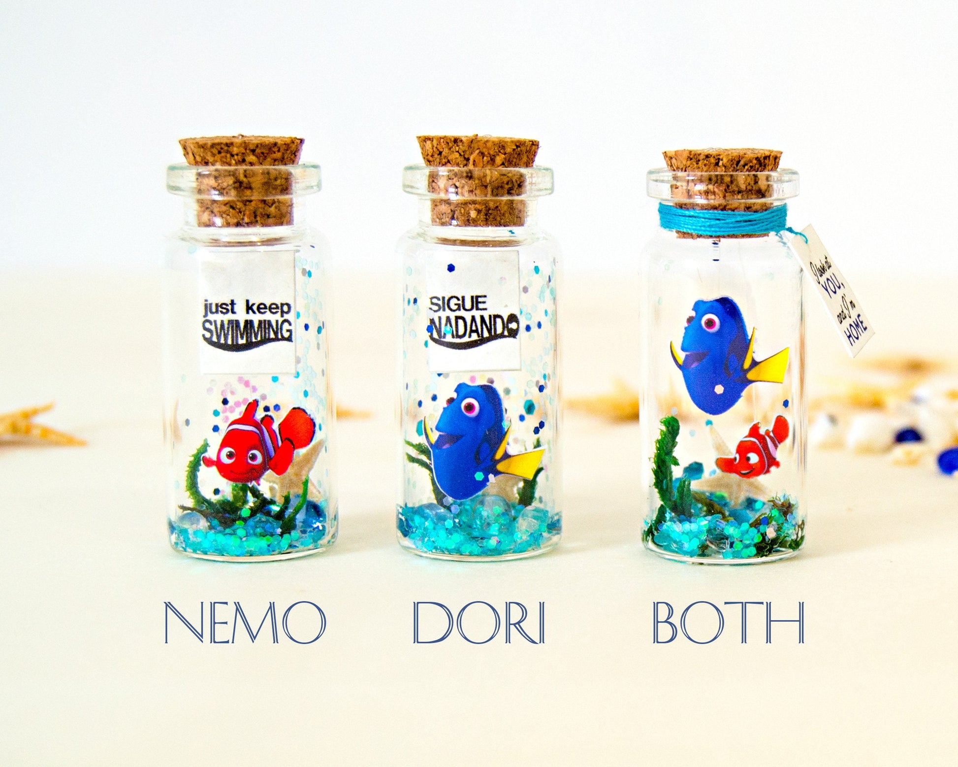 Dori and Nemo Message Bottle, Personalized Keepsake Gift with photo, Marine bottle, Sea, Nautical