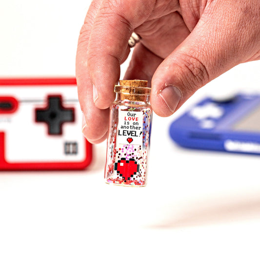 Personalized Gamer Gift: Pixel Heart Anniversary Bottle - I'd Pause My Game