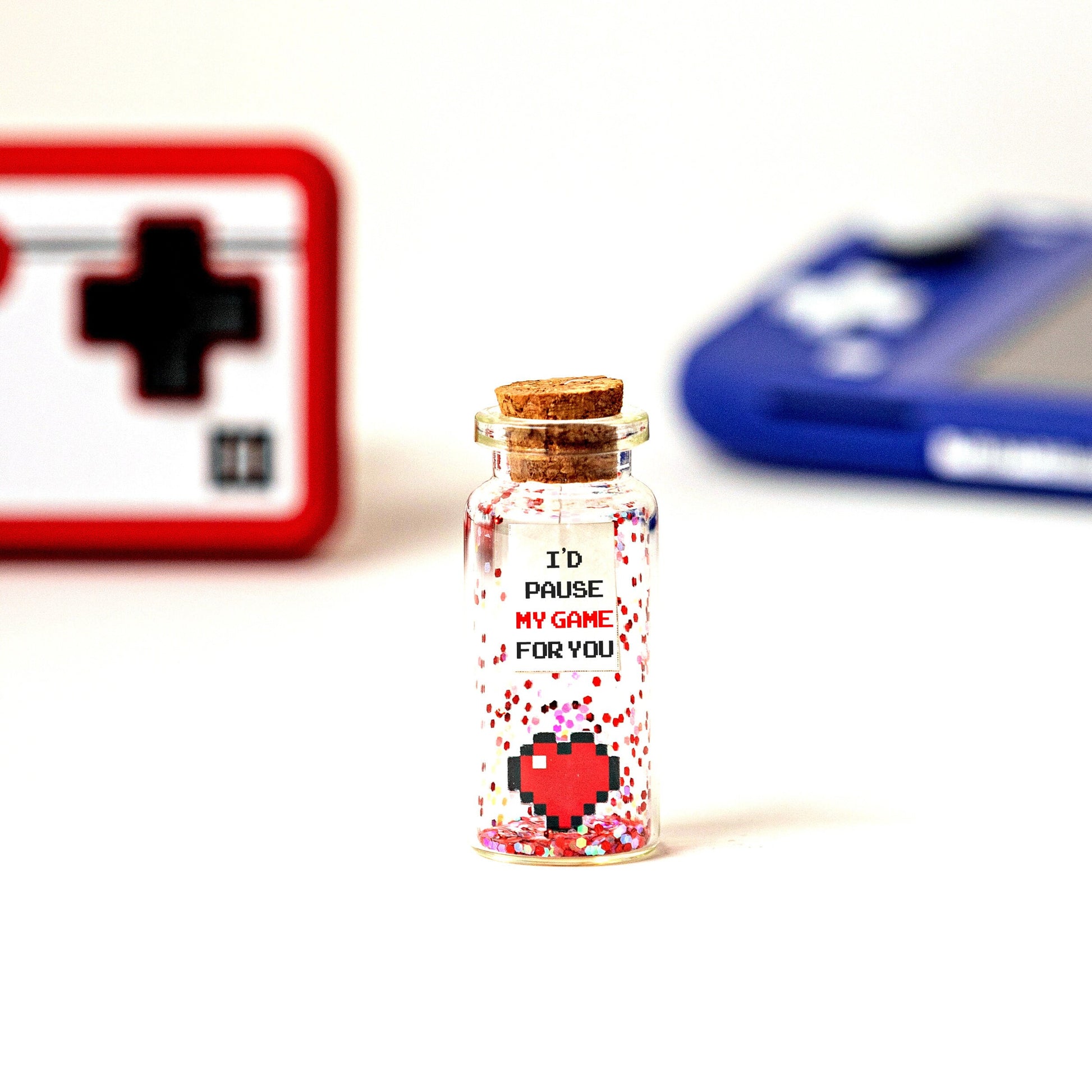 Personalized Gamer Gift: Pixel Heart Anniversary Bottle - I'd Pause My Game