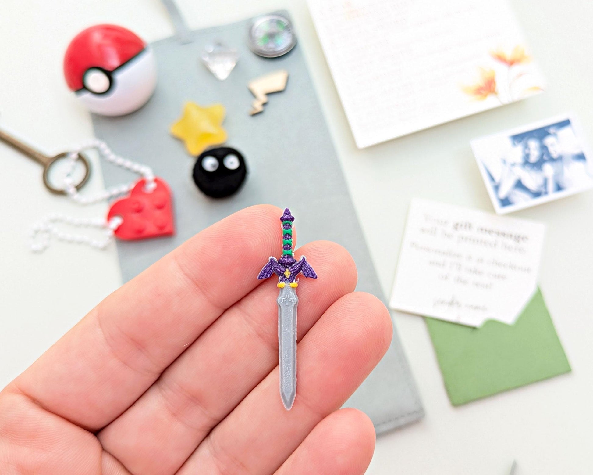 I Choose You Gift, Gift with photo, Little bag gifts for him, Anime, ball, Zelda sword, Pikachu, soot sprite, Lego Keychain