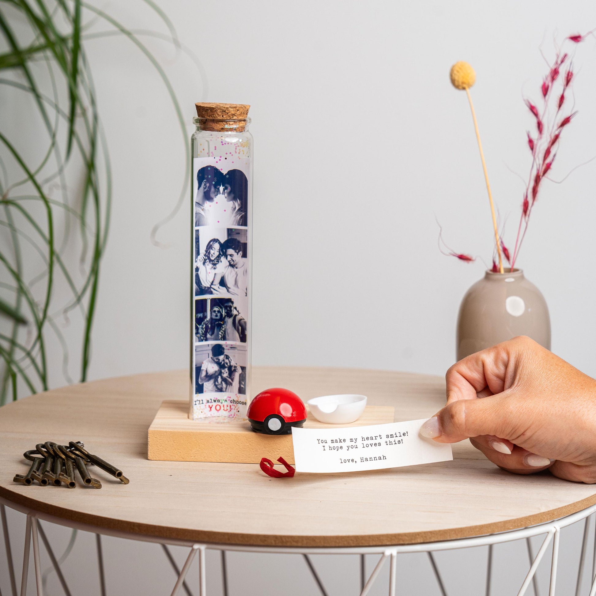 I choose you, XL size Bottle, with ball, Personalized gift with Photos, Gamer, wood, Anniversary gifts, Valentine's Day gift, secret message
