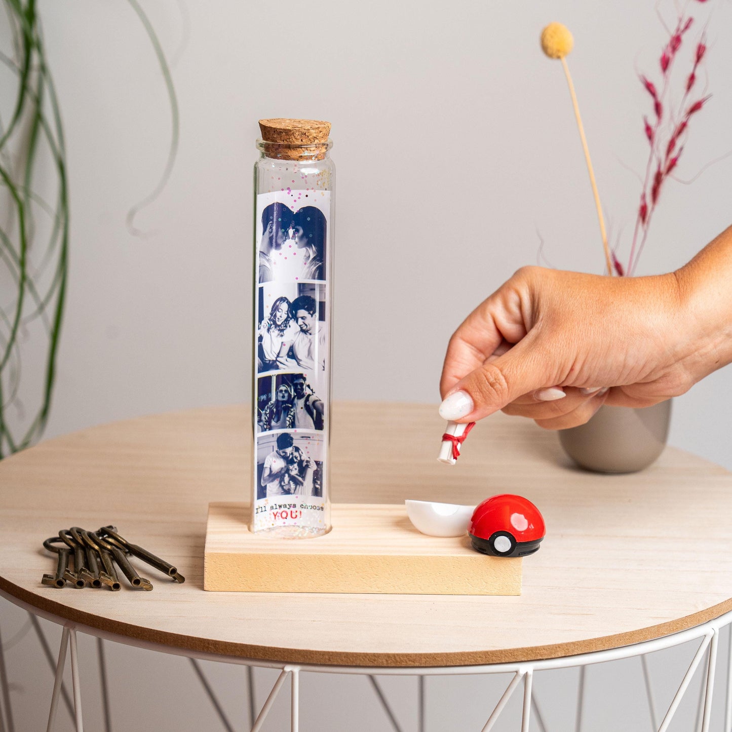 I choose you, XL size Bottle, with ball, Personalized gift with Photos, Gamer, wood, Anniversary gifts, Valentine's Day gift, secret message