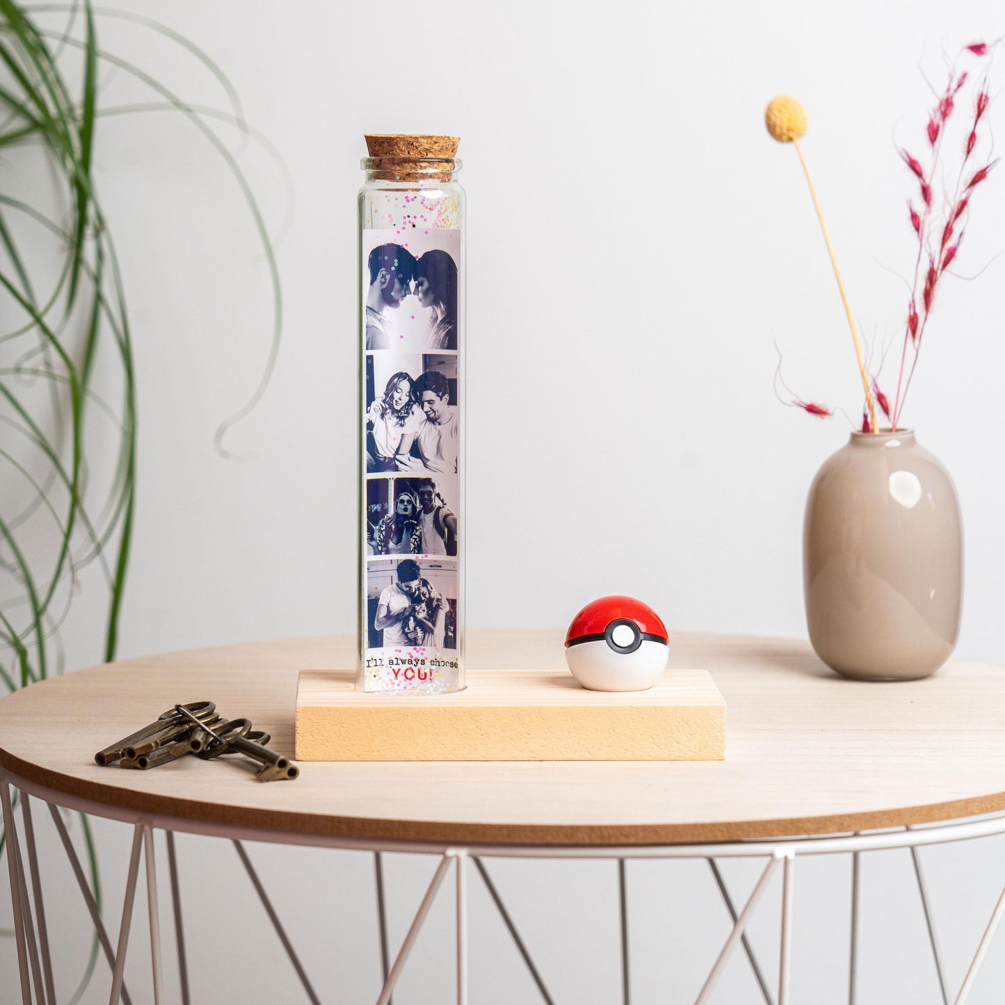I choose you, XL size Bottle, with ball, Personalized gift with Photos, Gamer, wood, Anniversary gifts, Valentine's Day gift, secret message