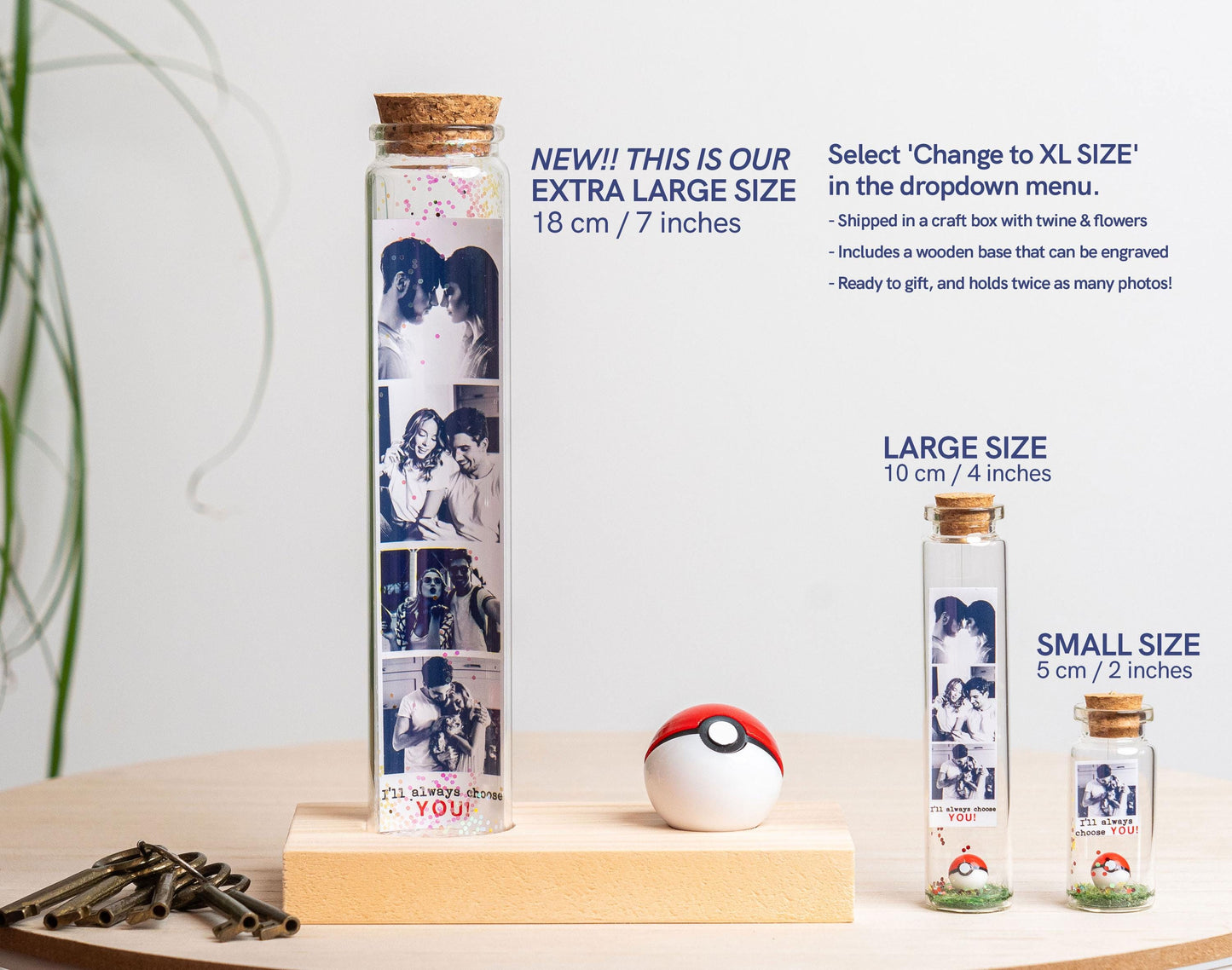 I choose you, XL size Bottle, with ball, Personalized gift with Photos, Gamer, wood, Anniversary gifts, Valentine's Day gift, secret message