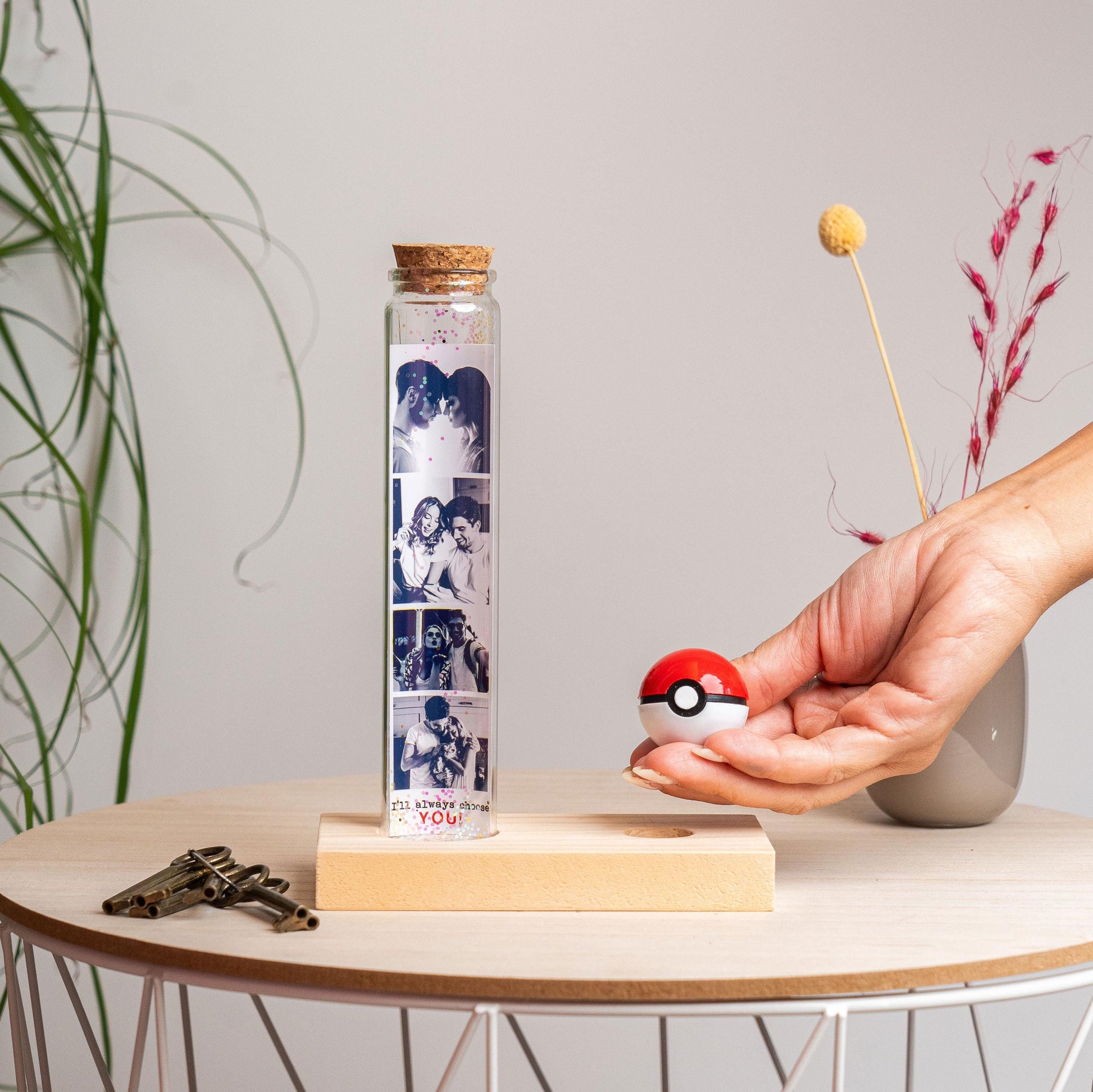 I choose you, XL size Bottle, with ball, Personalized gift with Photos, Gamer, wood, Anniversary gifts, Valentine's Day gift, secret message