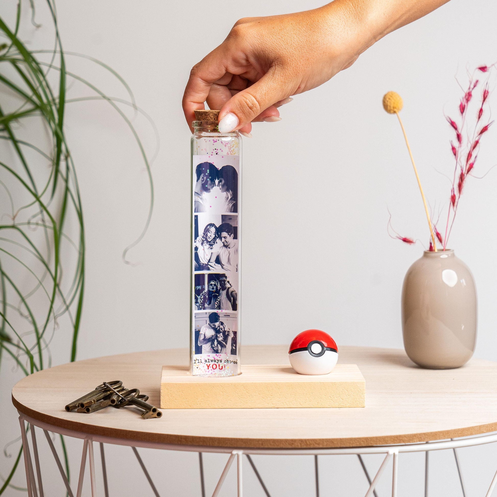 I choose you, XL size Bottle, with ball, Personalized gift with Photos, Gamer, wood, Anniversary gifts, Valentine's Day gift, secret message