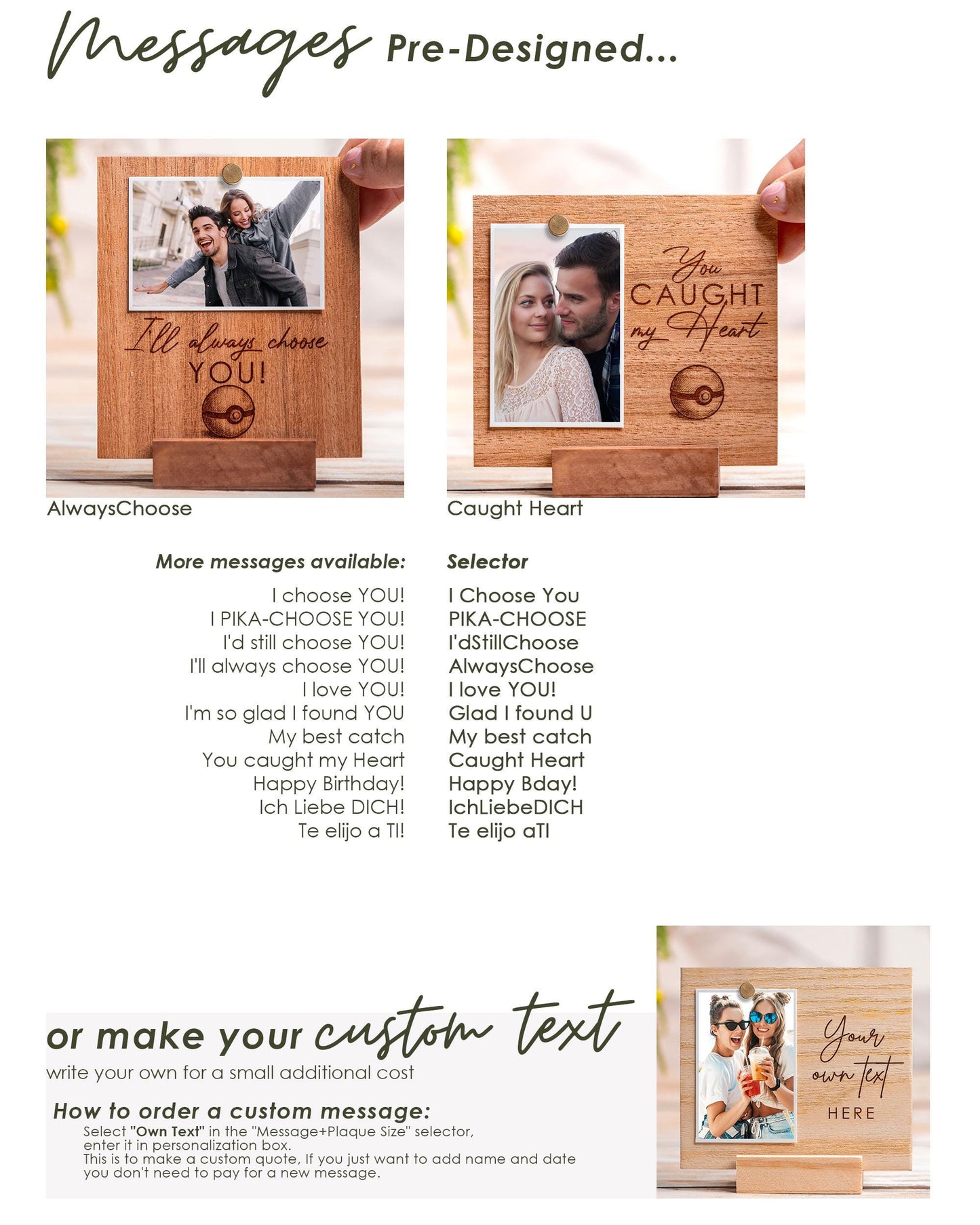 Valentines Day Gift For Boyfriend, Pokemon Wood Photo, Engraved Cards, Box, Frames for Special Moments, I choose you