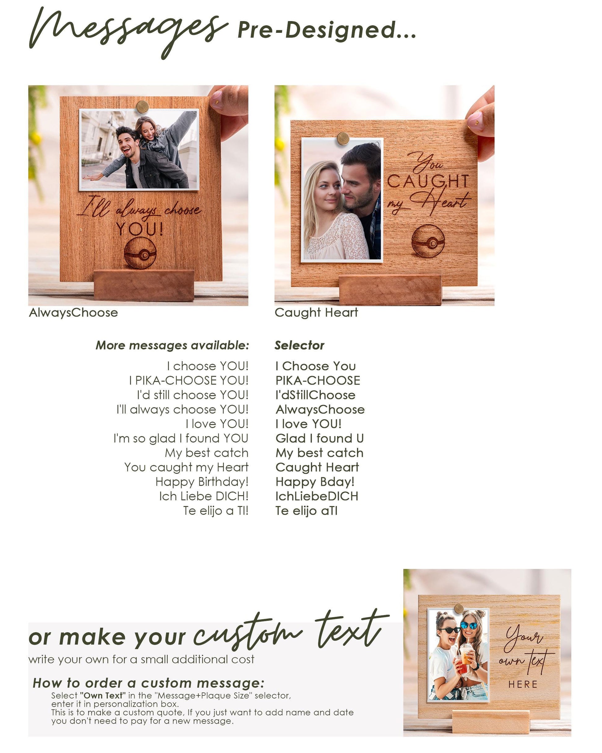 Valentines Day Gift For Boyfriend, Pokemon Wood Photo, Engraved Cards, Box, Frames for Special Moments, I choose you