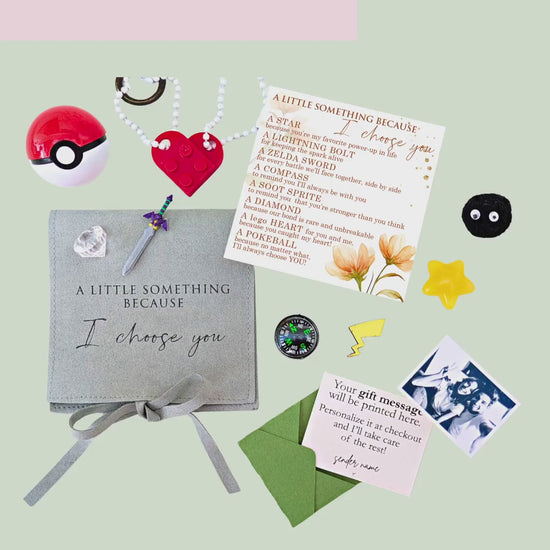 I Choose You Gift, Gift with photo, Little bag gifts for him, Anime, ball, Zelda sword, Pikachu, soot sprite, Lego Keychain
